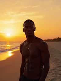 masculine  man enjoying a sunset at a beach or park