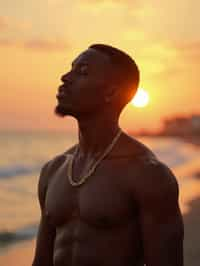 masculine  man enjoying a sunset at a beach or park