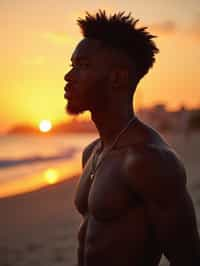 masculine  man enjoying a sunset at a beach or park