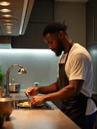 masculine  man cooking or baking in a modern kitchen