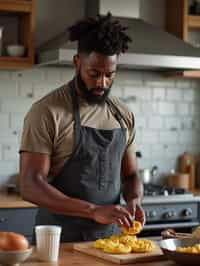 masculine  man cooking or baking in a modern kitchen