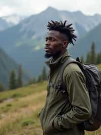 masculine  man in going hiking outdoors in mountains