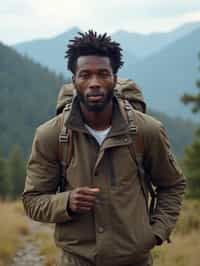 masculine  man in going hiking outdoors in mountains