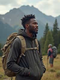 masculine  man in going hiking outdoors in mountains