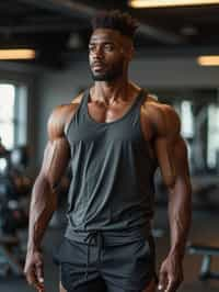 masculine  man wearing  or shorts and sports top in the fitness gym