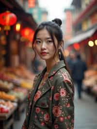 a stylish  feminine woman exploring a street market