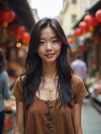 a stylish  feminine woman exploring a street market