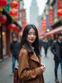 a confident  feminine woman exploring a bustling city street