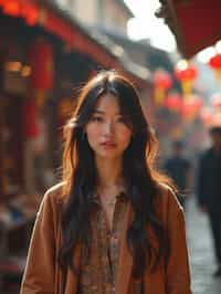 a charismatic  feminine woman exploring a street market