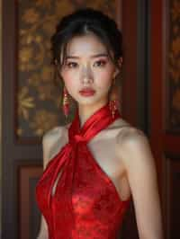 an alluring  feminine woman dressed in elegant evening wear