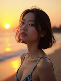 feminine woman enjoying a sunset at a beach or park