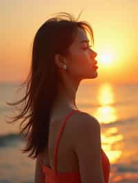 feminine woman enjoying a sunset at a beach or park