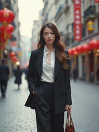 feminine woman taking a casual stroll through a cityscape