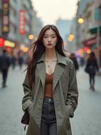 feminine woman taking a casual stroll through a cityscape