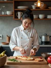 feminine woman cooking or baking in a modern kitchen