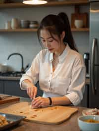 feminine woman cooking or baking in a modern kitchen