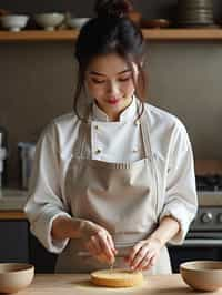 feminine woman cooking or baking in a modern kitchen