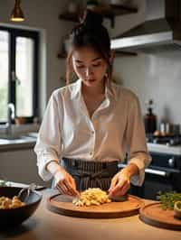 feminine woman cooking or baking in a modern kitchen