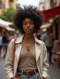 a stylish  feminine woman exploring a street market