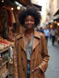 a stylish  feminine woman exploring a street market