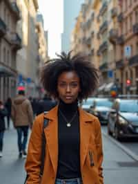 a confident  feminine woman exploring a bustling city street