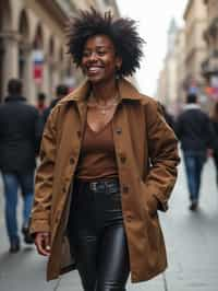 a confident  feminine woman exploring a bustling city street