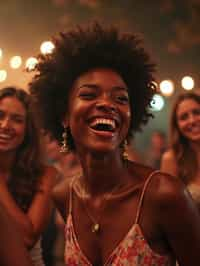 feminine woman laughing and hanging out with friends