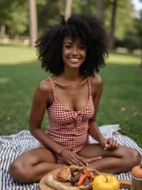 feminine woman having a fun outdoor picnic