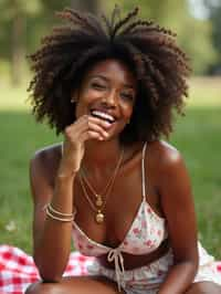 feminine woman having a fun outdoor picnic