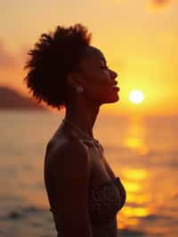 feminine woman enjoying a sunset at a beach or park