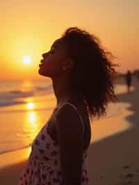 feminine woman enjoying a sunset at a beach or park