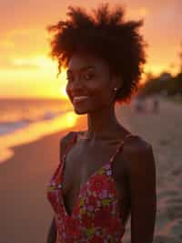 feminine woman enjoying a sunset at a beach or park