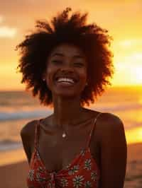 feminine woman enjoying a sunset at a beach or park