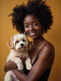 feminine woman posing with a cute pet