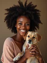 feminine woman posing with a cute pet