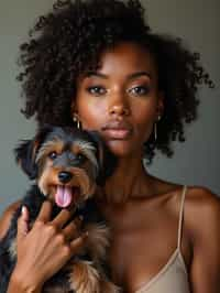 feminine woman posing with a cute pet