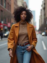 feminine woman taking a casual stroll through a cityscape