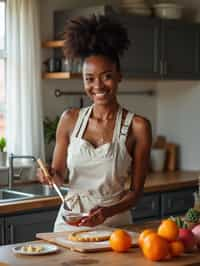 feminine woman cooking or baking in a modern kitchen