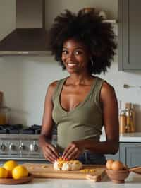 feminine woman cooking or baking in a modern kitchen