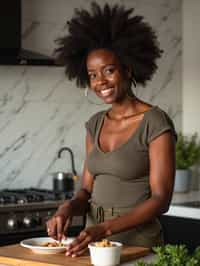 feminine woman cooking or baking in a modern kitchen