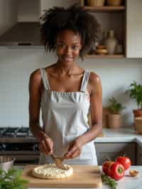 feminine woman cooking or baking in a modern kitchen