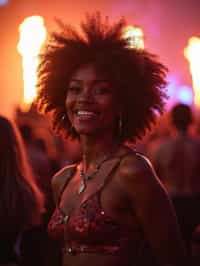 feminine woman enjoying a concert or music festival