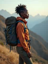 feminine woman in going hiking outdoors in mountains