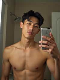 beautiful man taking a selfie in bathroom mirror