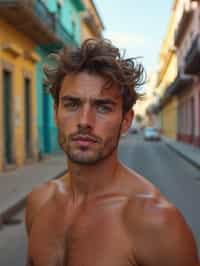 man in Havana with the colorful old town in the background