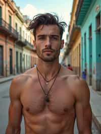 man in Havana with the colorful old town in the background