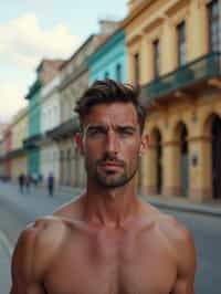 man in Havana with the colorful old town in the background