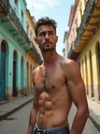 man in Havana with the colorful old town in the background