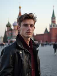 man in Moscow with the Kremlin in the background