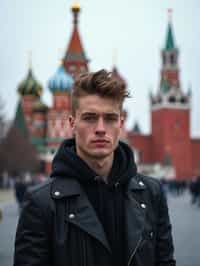 man in Moscow with the Kremlin in the background